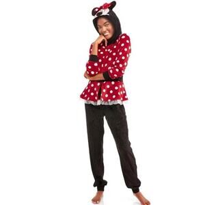 Disney Minnie Mouse Sleepwear One Piece‎ Pajama Womens Red Black